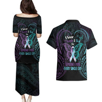 Suicide Awareness Memorial Couples Matching Puletasi and Hawaiian Shirt I Wear Purple and Teal For Someone I Miss LT14 - Polynesian Pride