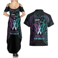 Suicide Awareness Memorial Couples Matching Summer Maxi Dress and Hawaiian Shirt I Wear Purple and Teal For Someone I Miss LT14 - Polynesian Pride