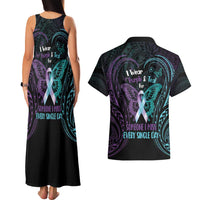 Suicide Awareness Memorial Couples Matching Tank Maxi Dress and Hawaiian Shirt I Wear Purple and Teal For Someone I Miss LT14 - Polynesian Pride