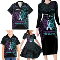 Suicide Awareness Memorial Family Matching Long Sleeve Bodycon Dress and Hawaiian Shirt I Wear Purple and Teal For Someone I Miss LT14 - Polynesian Pride