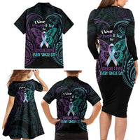 Suicide Awareness Memorial Family Matching Long Sleeve Bodycon Dress and Hawaiian Shirt I Wear Purple and Teal For Someone I Miss LT14 - Polynesian Pride