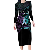 Suicide Awareness Memorial Family Matching Long Sleeve Bodycon Dress and Hawaiian Shirt I Wear Purple and Teal For Someone I Miss LT14 Mom's Dress Black - Polynesian Pride