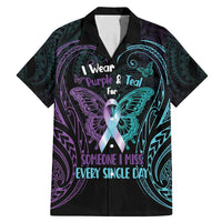 Suicide Awareness Memorial Family Matching Mermaid Dress and Hawaiian Shirt I Wear Purple and Teal For Someone I Miss LT14 Dad's Shirt - Short Sleeve Black - Polynesian Pride