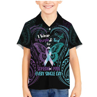 Suicide Awareness Memorial Family Matching Mermaid Dress and Hawaiian Shirt I Wear Purple and Teal For Someone I Miss LT14 Son's Shirt Black - Polynesian Pride