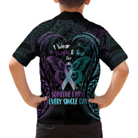 Suicide Awareness Memorial Family Matching Off The Shoulder Long Sleeve Dress and Hawaiian Shirt I Wear Purple and Teal For Someone I Miss LT14 - Polynesian Pride