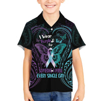 Suicide Awareness Memorial Family Matching Off The Shoulder Long Sleeve Dress and Hawaiian Shirt I Wear Purple and Teal For Someone I Miss LT14 Son's Shirt Black - Polynesian Pride