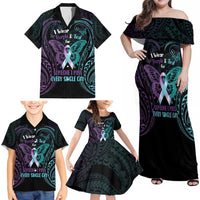 Suicide Awareness Memorial Family Matching Off Shoulder Maxi Dress and Hawaiian Shirt I Wear Purple and Teal For Someone I Miss LT14 - Polynesian Pride