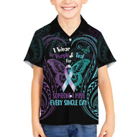 Suicide Awareness Memorial Family Matching Off Shoulder Maxi Dress and Hawaiian Shirt I Wear Purple and Teal For Someone I Miss LT14 Son's Shirt Black - Polynesian Pride