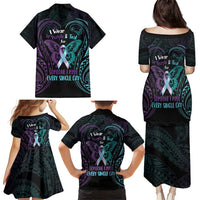 Suicide Awareness Memorial Family Matching Puletasi and Hawaiian Shirt I Wear Purple and Teal For Someone I Miss LT14 - Polynesian Pride