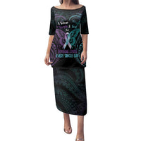 Suicide Awareness Memorial Family Matching Puletasi and Hawaiian Shirt I Wear Purple and Teal For Someone I Miss LT14 Mom's Dress Black - Polynesian Pride