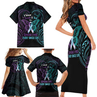 Suicide Awareness Memorial Family Matching Short Sleeve Bodycon Dress and Hawaiian Shirt I Wear Purple and Teal For Someone I Miss LT14 - Polynesian Pride