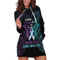 Suicide Awareness Memorial Hoodie Dress I Wear Purple and Teal For Someone I Miss LT14 Black - Polynesian Pride