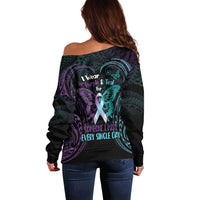Suicide Awareness Memorial Off Shoulder Sweater I Wear Purple and Teal For Someone I Miss LT14 - Polynesian Pride