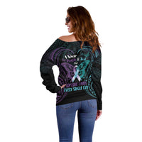 Suicide Awareness Memorial Off Shoulder Sweater I Wear Purple and Teal For Someone I Miss LT14 - Polynesian Pride