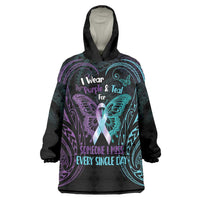 Suicide Awareness Memorial Wearable Blanket Hoodie I Wear Purple and Teal For Someone I Miss LT14 One Size Black - Polynesian Pride