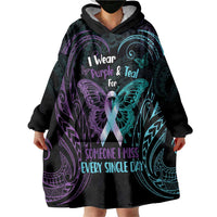 Suicide Awareness Memorial Wearable Blanket Hoodie I Wear Purple and Teal For Someone I Miss LT14 - Polynesian Pride