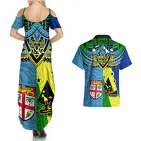 Malampa Fiji Day Couples Matching Summer Maxi Dress and Hawaiian Shirt Together We Grow Proud Polynesian Tapa Artsy LT14 - Polynesian Pride