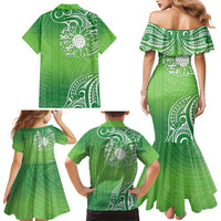 Polynesia Depression Awareness Family Matching Mermaid Dress and Hawaiian Shirt Sunflower Green Ribbons Polynesian Tattoo LT14 - Polynesian Pride