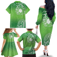Polynesia Depression Awareness Family Matching Off The Shoulder Long Sleeve Dress and Hawaiian Shirt Sunflower Green Ribbons Polynesian Tattoo LT14 - Polynesian Pride