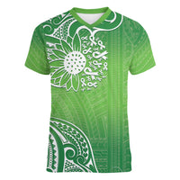 Polynesia Depression Awareness Women V-Neck T-Shirt Sunflower Green Ribbons Polynesian Tattoo