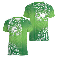 Polynesia Depression Awareness Women V-Neck T-Shirt Sunflower Green Ribbons Polynesian Tattoo