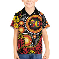Celebrating 50 Years Papua New Guinea Family Matching Long Sleeve Bodycon Dress and Hawaiian Shirt Aboriginal Mix Papuan Pattern LT14 Son's Shirt Red - Polynesian Pride