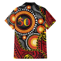 Celebrating 50 Years Papua New Guinea Family Matching Off The Shoulder Long Sleeve Dress and Hawaiian Shirt Aboriginal Mix Papuan Pattern LT14 - Polynesian Pride