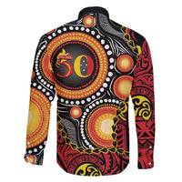 Celebrating 50 Years Papua New Guinea Family Matching Off Shoulder Maxi Dress and Hawaiian Shirt Aboriginal Mix Papuan Pattern LT14 - Polynesian Pride