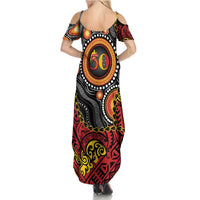 Celebrating 50 Years Papua New Guinea Family Matching Summer Maxi Dress and Hawaiian Shirt Aboriginal Mix Papuan Pattern LT14 - Polynesian Pride