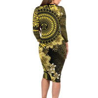 Vanuatu Family Matching Long Sleeve Bodycon Dress and Hawaiian Shirt Hibisus Polynesian Pattern Gold - Polynesian Pride
