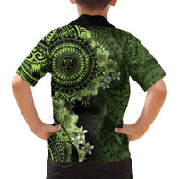 Vanuatu Family Matching Off The Shoulder Long Sleeve Dress and Hawaiian Shirt Hibisus Polynesian Pattern Green - Polynesian Pride