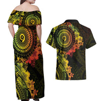 Vanuatu Couples Matching Off Shoulder Maxi Dress and Hawaiian Shirt Hibisus Polynesian Pattern Reggae LT14 - Polynesian Pride