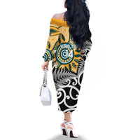 New Zealand Australia Rugby Custom Family Matching Off The Shoulder Long Sleeve Dress and Hawaiian Shirt Wallabies Aboriginal All Black Maori Tiki Together LT14 - Polynesian Pride