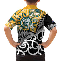 New Zealand Australia Rugby Custom Family Matching Short Sleeve Bodycon Dress and Hawaiian Shirt Wallabies Aboriginal All Black Maori Tiki Together LT14 - Polynesian Pride