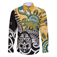 New Zealand Australia Rugby Custom Family Matching Summer Maxi Dress and Hawaiian Shirt Wallabies Aboriginal All Black Maori Tiki Together LT14 Dad's Shirt - Long Sleeve Black - Polynesian Pride