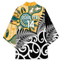 New Zealand Australia Rugby Custom Kimono Wallabies Aboriginal All Black Maori Tiki Together - Polynesian Pride