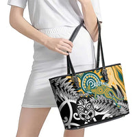 New Zealand Australia Rugby Leather Tote Bag Wallabies Aboriginal All Black Maori Tiki Together - Polynesian Pride