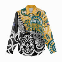 New Zealand Australia Rugby Custom Women Casual Shirt Wallabies Aboriginal All Black Maori Tiki Together LT14 - Polynesian Pride