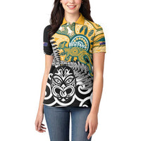 New Zealand Australia Rugby Custom Women Polo Shirt Wallabies Aboriginal All Black Maori Tiki Together LT14 - Polynesian Pride