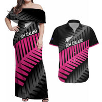 New Zealand Silver Fern Rugby Custom Couples Matching Off Shoulder Maxi Dress and Hawaiian Shirt 2025 All Black Go Champions LT14 Black - Polynesian Pride
