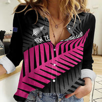 New Zealand Silver Fern Rugby Custom Women Casual Shirt 2025 All Black Go Champions LT14 Female Black - Polynesian Pride