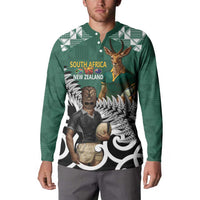 New Zealand South Africa Rugby Custom Button Sweatshirt Springboks Kente All Black Maori Together - Polynesian Pride