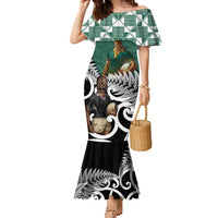 New Zealand South Africa Rugby Custom Family Matching Mermaid Dress and Hawaiian Shirt Springboks Kente All Black Maori Together LT14 Mom's Dress Green - Polynesian Pride