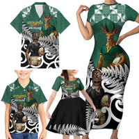 New Zealand South Africa Rugby Custom Family Matching Short Sleeve Bodycon Dress and Hawaiian Shirt Springboks Kente All Black Maori Together LT14 - Polynesian Pride