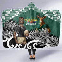 New Zealand South Africa Rugby Hooded Blanket Springboks Kente All Black Maori Together LT14 One Size Green - Polynesian Pride