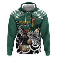 New Zealand South Africa Rugby Custom Hoodie Springboks Kente All Black Maori Together LT14 Pullover Hoodie Green - Polynesian Pride