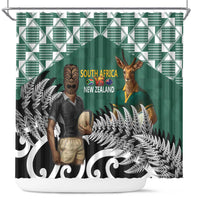 New Zealand South Africa Rugby Shower Curtain Springboks Kente All Black Maori Together LT14 Green - Polynesian Pride