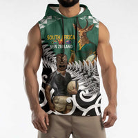 New Zealand South Africa Rugby Custom Sleeveless Hoodie Springboks Kente All Black Maori Together - Polynesian Pride