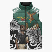 New Zealand South Africa Rugby Custom Sleeveless Puffer Jacket Springboks Kente All Black Maori Together - Polynesian Pride
