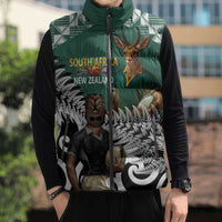 New Zealand South Africa Rugby Custom Sleeveless Puffer Jacket Springboks Kente All Black Maori Together - Polynesian Pride